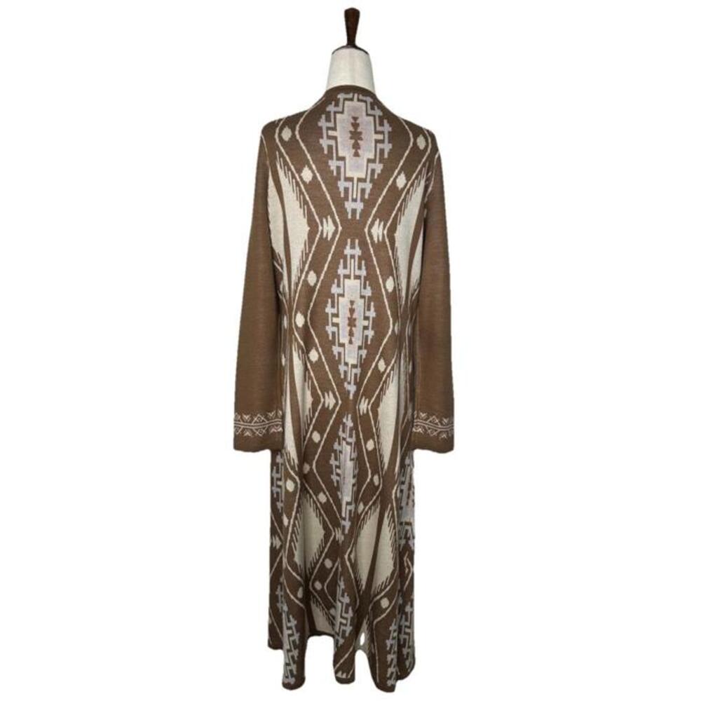 Boston Proper Long Duster Cardigan M/L Aztec Western Boho Open Knit Sweater - Picture 4 of 8